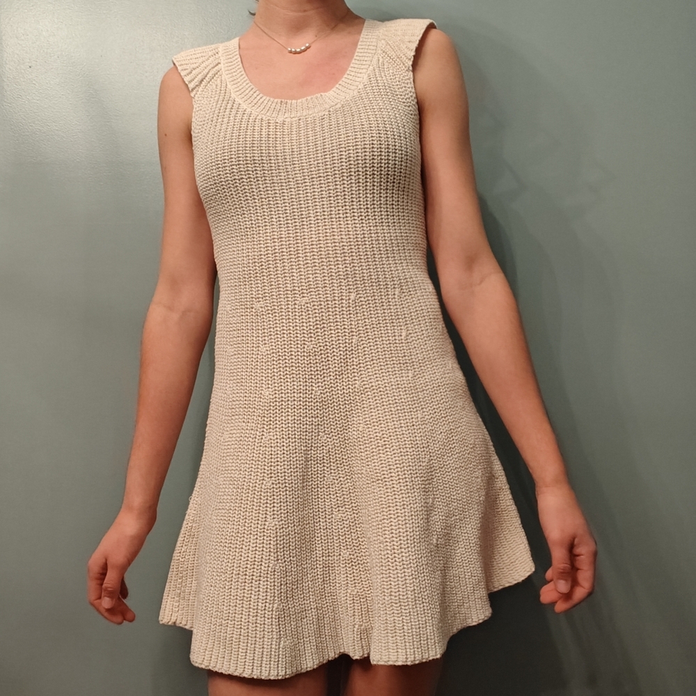 Free People Cream Knit Mini Dress Cap Sleeve‎ Women's XS Cotton Blend